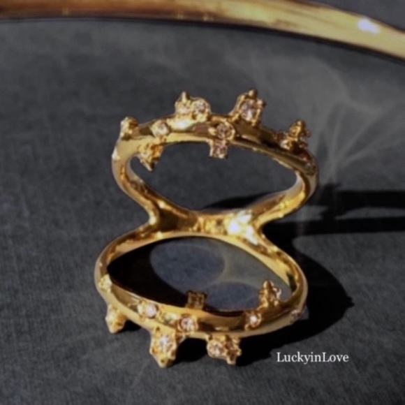 ALEXIS BITTAR NEW Gold Satellite Double Banded Crystal Ring Size 7 - Picture 7 of 13